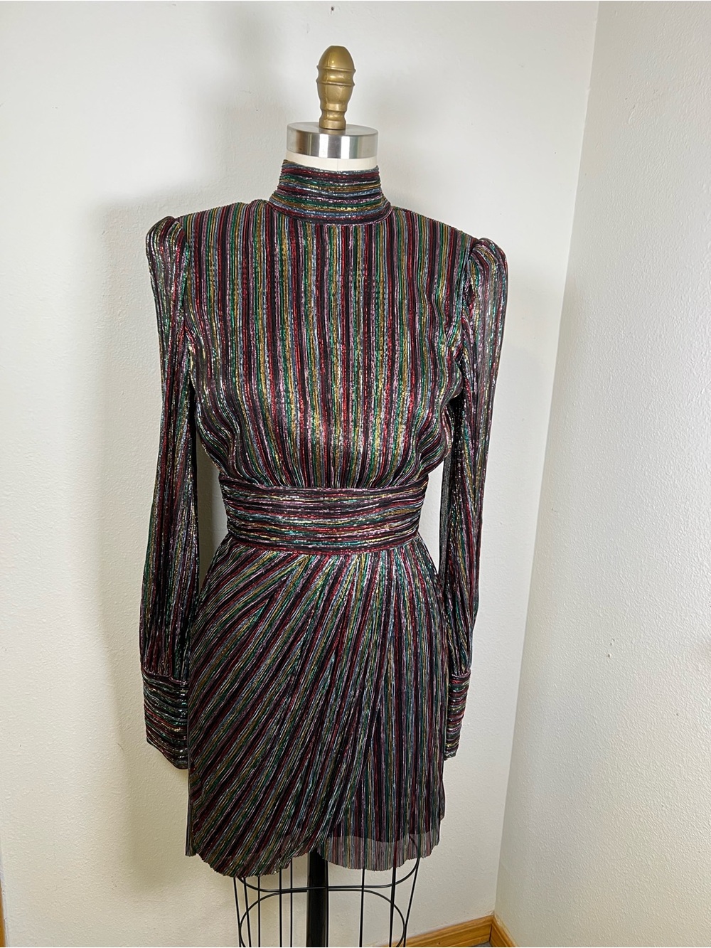 Rebecca Vallance Ronnie Mini Dress Metallic Multi-Striped Size 2